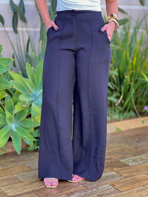 Calça Pantalona Felicia com Elástico no Cós PRETO... - LOJA TUTTI FRUTTI
