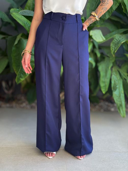 Calça Pantalona Laila em Alfaiataria AZUL MARINHO - LOJA TUTTI FRUTTI