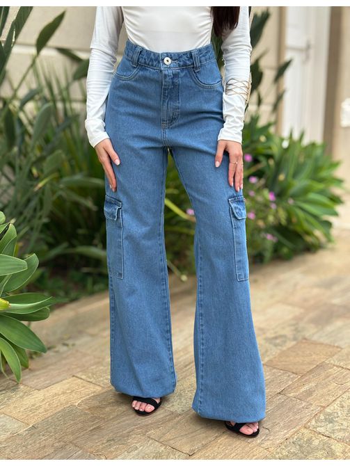 Calça Wide Leg Jeans Estilo LAVAGEM MEDIA - LOJA TUTTI FRUTTI