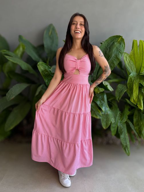 Vestido Midi Flavia BRANCO COM ROSA - LOJA TUTTI FRUTTI