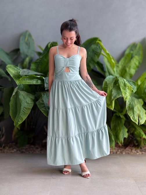 Vestido Midi Flavia VERDE ÁGUA - LOJA TUTTI FRUTTI