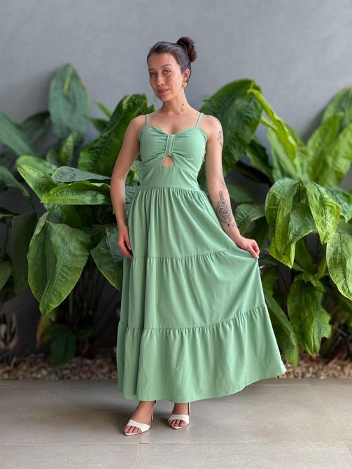 Vestido Midi Flavia VERDE CLARO - LOJA TUTTI FRUTTI