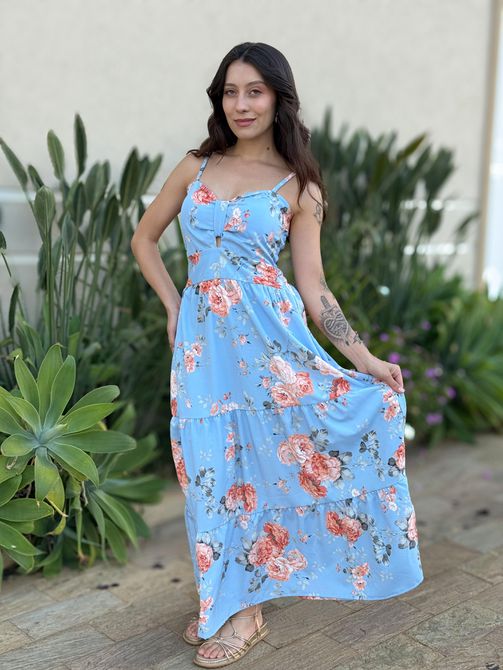 Vestido Midi Flavia ESTAMPADO AZUL CLARO COM LARAN... - LOJA TUTTI FRUTTI