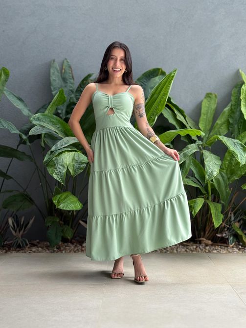 Vestido Midi Flavia VERDE MENTA - LOJA TUTTI FRUTTI