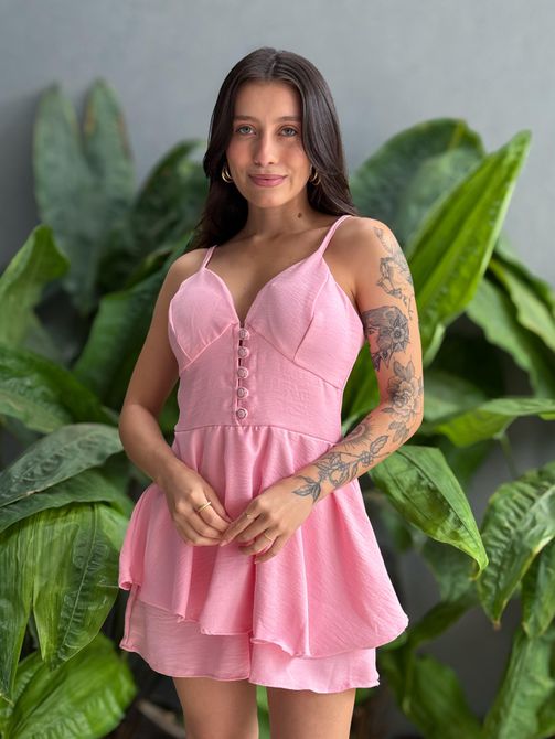 Macaquinho Alças Finas com Botões ROSA CLARO - LOJA TUTTI FRUTTI