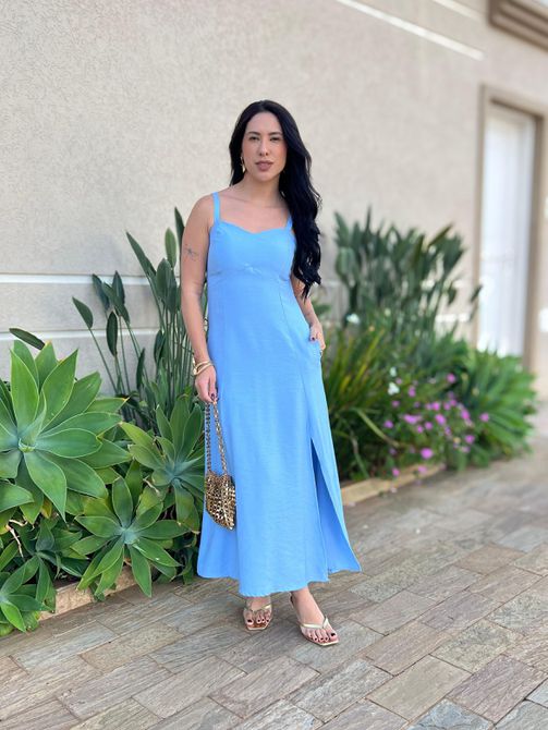 Vestido Midi Alane AZUL CLARO - LOJA TUTTI FRUTTI