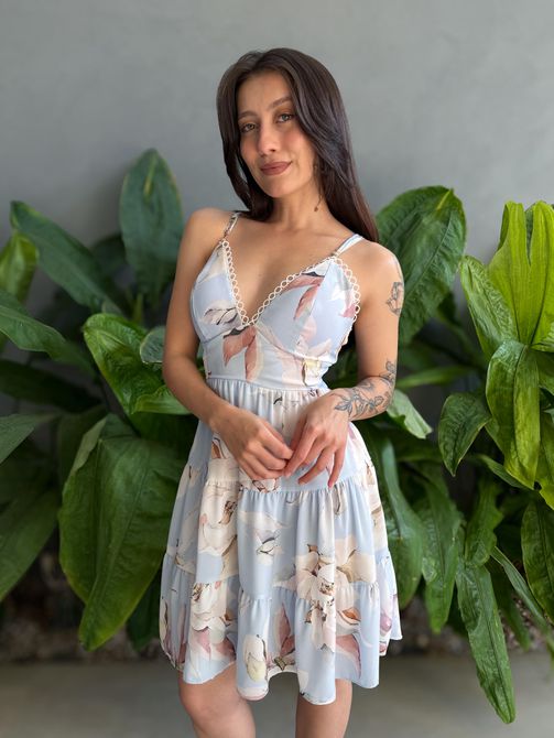 Vestido Curto Bebel ESTAMPADO AZUL CLARO COM BRANC - LOJA TUTTI FRUTTI