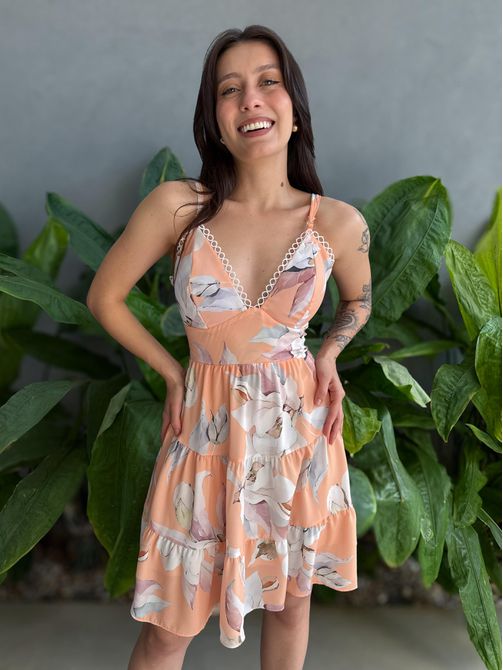 Vestido Curto Bebel ESTAMPADO LARANJA COM BRANCO - LOJA TUTTI FRUTTI