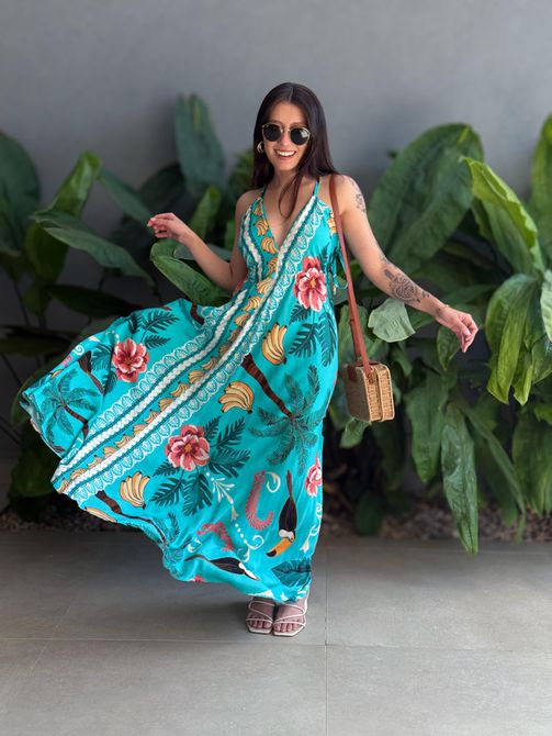 Vestido Longo Briana ESTAMPADO VERDE AGUA - LOJA TUTTI FRUTTI