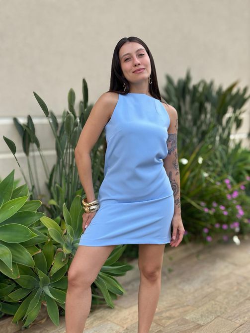 Vestido Curto Ananda em Crepe de Alfaiataria AZUL ... - LOJA TUTTI FRUTTI