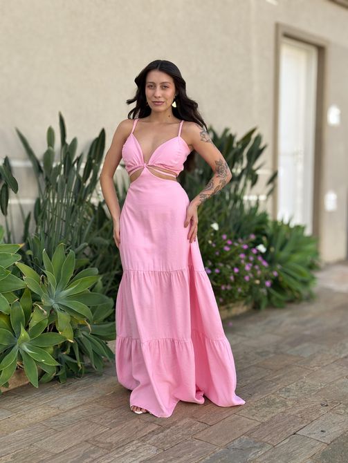 Vestido Longo Eliana Aberto nas Laterais ROSA CLAR - LOJA TUTTI FRUTTI