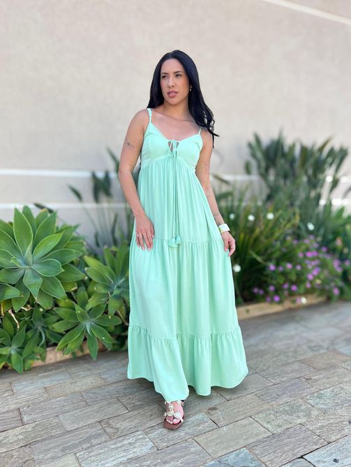 Vestido Longo Gleice VERDE CLARO - LOJA TUTTI FRUTTI