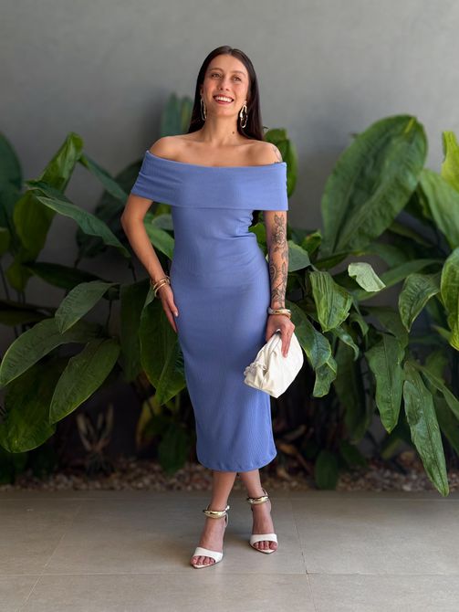 Vestido midi Isabela Ombro a Ombro AZUL CLARO - LOJA TUTTI FRUTTI