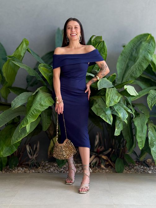 Vestido midi Isabela Ombro a Ombro AZUL MARINHO - LOJA TUTTI FRUTTI
