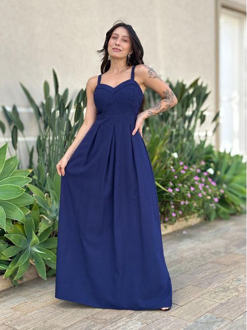 Vestido Longo Janete AZUL MARINHO - LOJA TUTTI FRUTTI