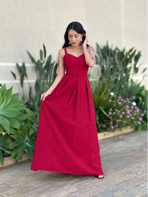 Vestido Longo Janete VERMELHO - LOJA TUTTI FRUTTI