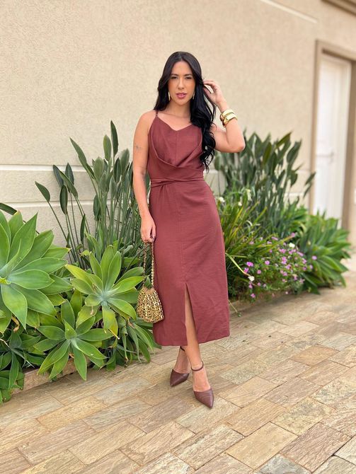 Vestido Midi Liana MARROM - LOJA TUTTI FRUTTI