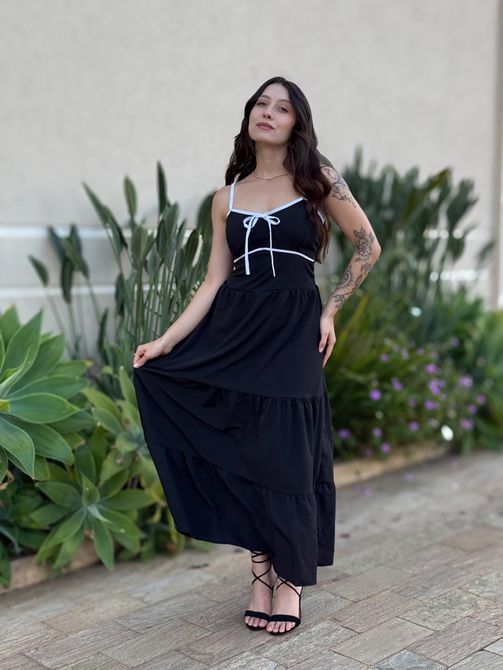 Vestido Midi Taisa PRETO - LOJA TUTTI FRUTTI