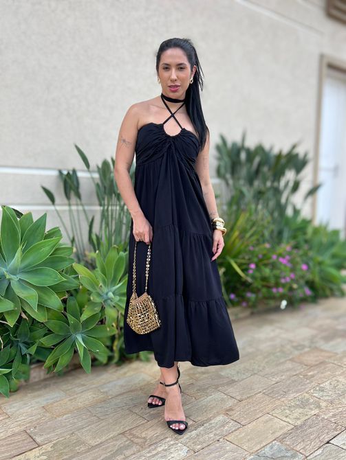 Vestido Midi Monica PRETO - LOJA TUTTI FRUTTI