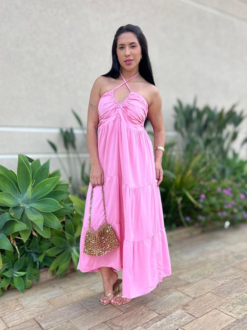 Vestido Midi Monica ROSA CLARO - LOJA TUTTI FRUTTI