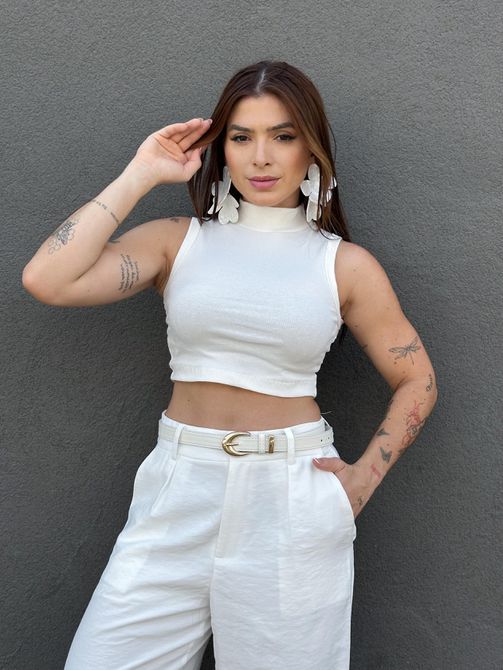 Cropped Vitoria Canelado Gola Alta OFF WHITE - LOJA TUTTI FRUTTI