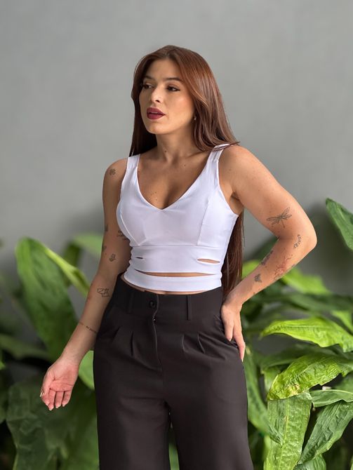 Cropped Dulce em Bengaline BRANCO - LOJA TUTTI FRUTTI
