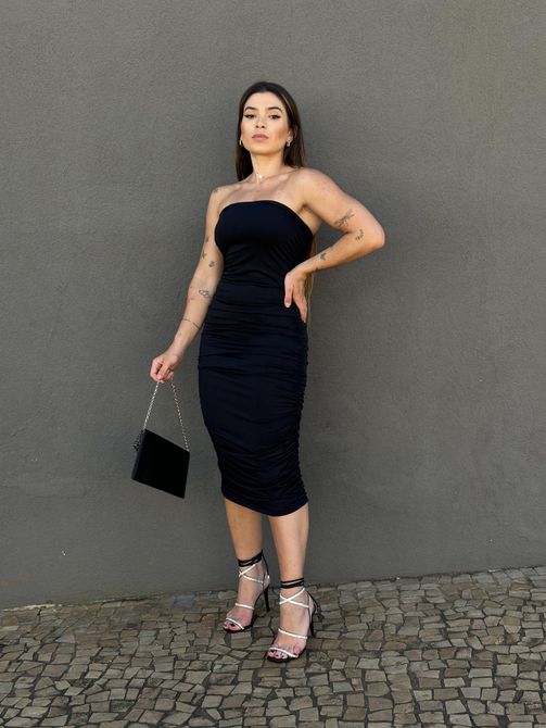 Vestido Enseada Decote Sem Alças PRETO - LOJA TUTTI FRUTTI