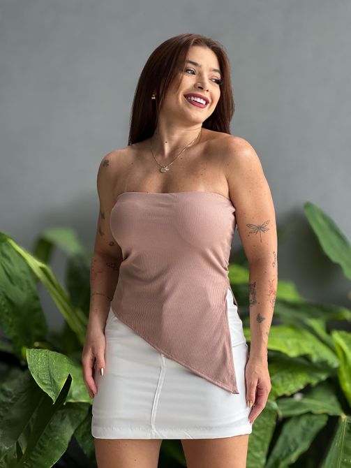 Blusa Sem Alças Assimetrica BEGE ESCURO - LOJA TUTTI FRUTTI