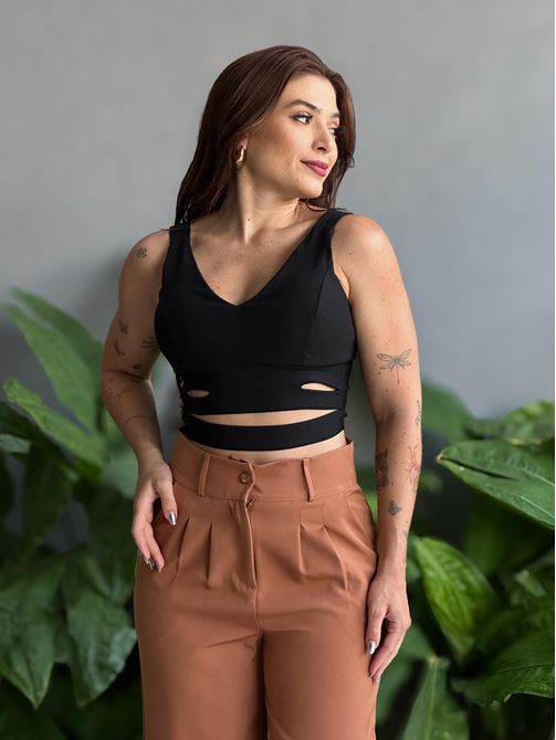 Cropped Dulce em Bengaline PRETO - LOJA TUTTI FRUTTI