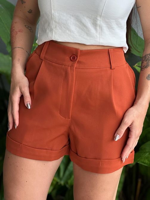 Shorts Alfaiataria com Elástico no Cós TERRACOTA - LOJA TUTTI FRUTTI