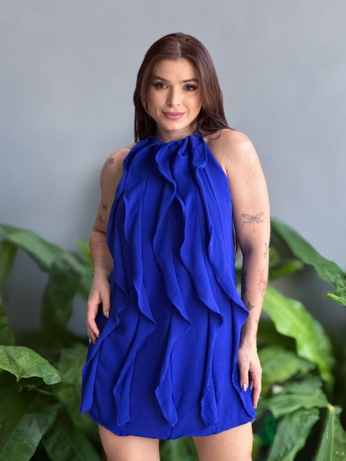 Vestido Babados Aniele AZUL BIC - LOJA TUTTI FRUTTI