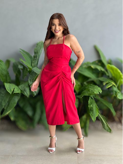 Vestido Midi Isadora VERMELHO - LOJA TUTTI FRUTTI