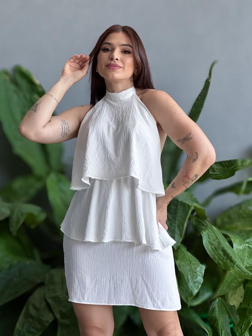 Vestido Babados Lavinia OFF WHITE - LOJA TUTTI FRUTTI