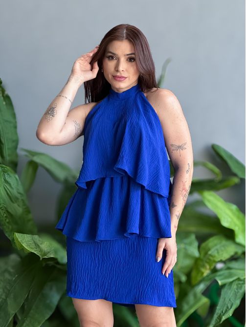 Vestido Babados Lavinia AZUL BIC - LOJA TUTTI FRUTTI