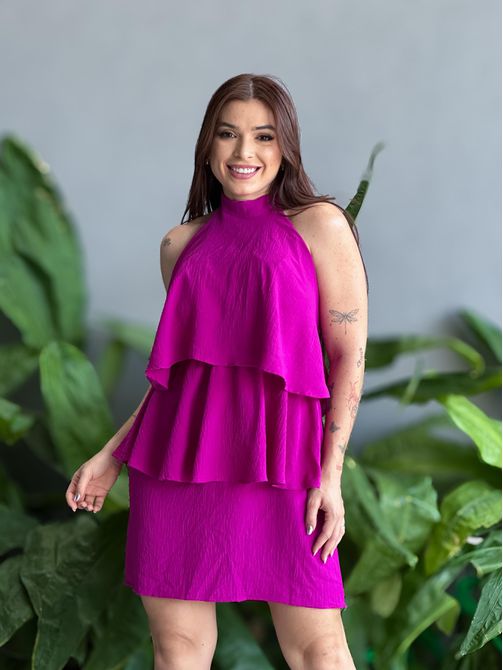Vestido Babados Lavinia FÚCSIA - LOJA TUTTI FRUTTI