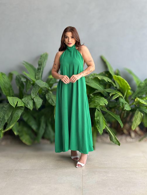 Vestido Longo Luisa Frente Única VERDE BANDEIRA - LOJA TUTTI FRUTTI