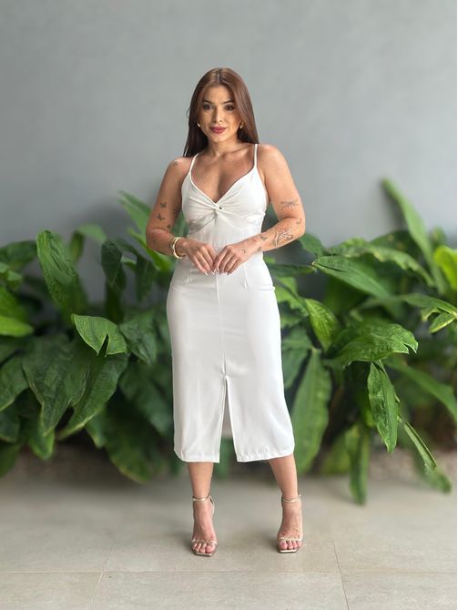 Vestido Poliana Midi em Alfaiataria OFF WHITE - LOJA TUTTI FRUTTI