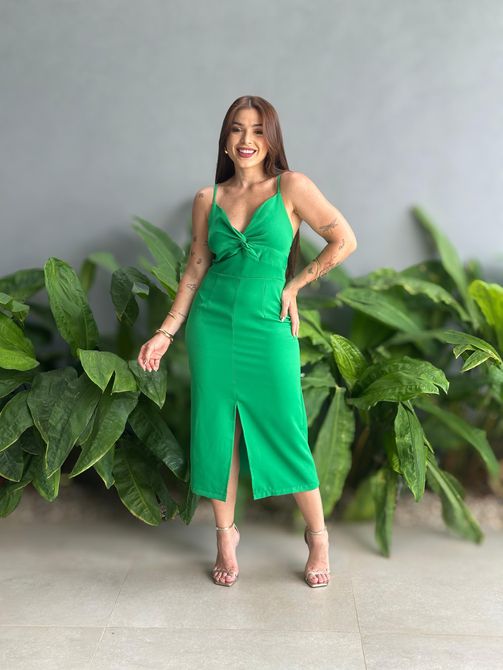 Vestido Poliana Midi em Alfaiataria VERDE BANDEIRA - LOJA TUTTI FRUTTI