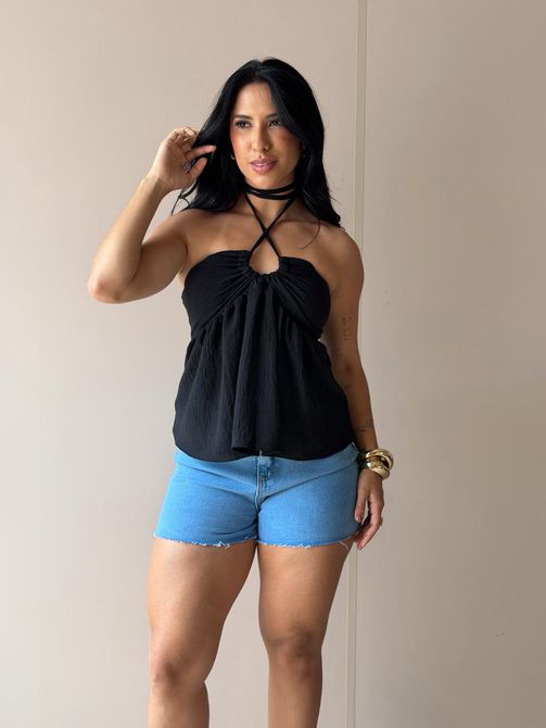 Blusa Bata sem Alças em Crepe PRETO - LOJA TUTTI FRUTTI