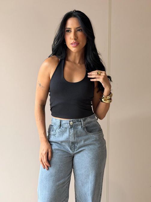 BLUSA CROPPED FRENTE ÚNICA PRETA - LOJA TUTTI FRUTTI