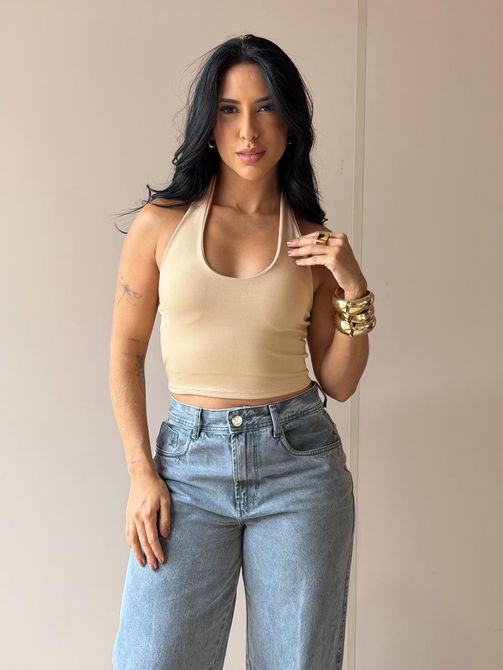 BLUSA CROPPED FRENTE ÚNICA BEGE - LOJA TUTTI FRUTTI