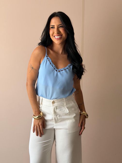 Blusa Regata Alças Finas Detalhe Trançado no Busto... - LOJA TUTTI FRUTTI