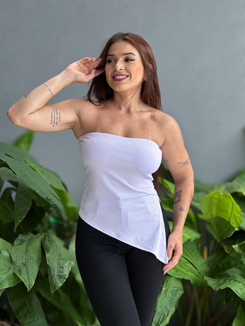 Blusa Sem Alças Assimétrica BRANCA - LOJA TUTTI FRUTTI