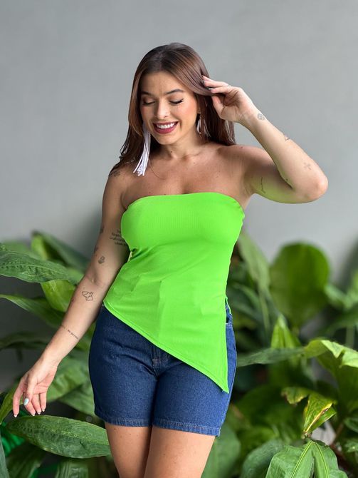 Blusa Sem Alças Assimétrica VERDE NEON - LOJA TUTTI FRUTTI