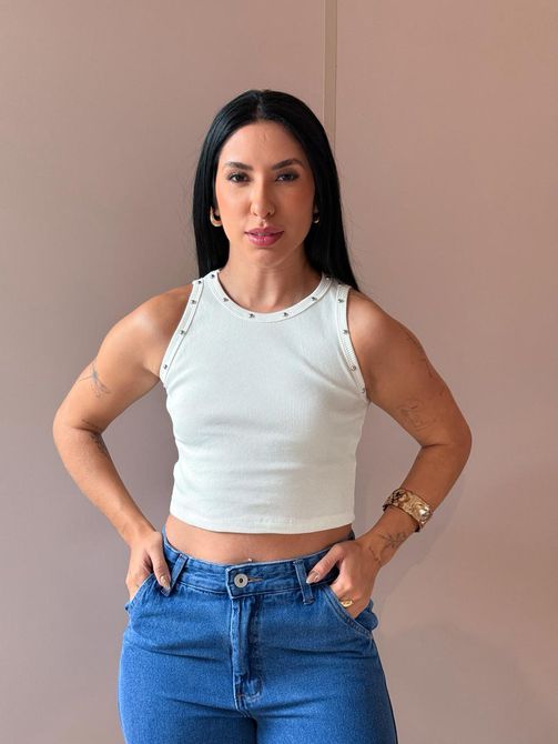 Regata Cropped com Aplicação de Ilhós OFF WHITE - LOJA TUTTI FRUTTI