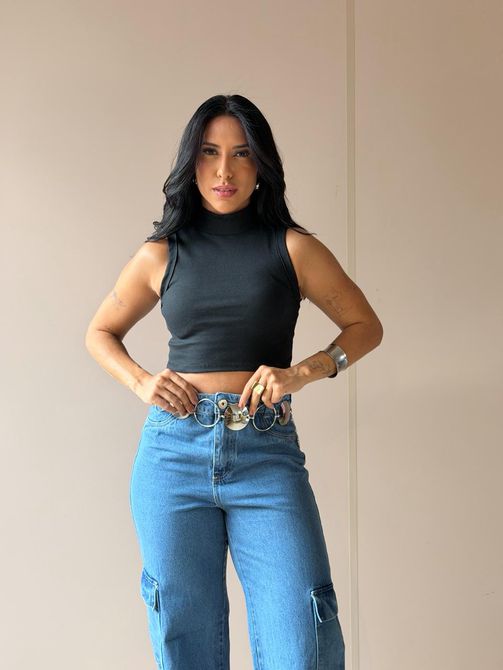Cropped Virginia em Malha Canelada PRETO - LOJA TUTTI FRUTTI