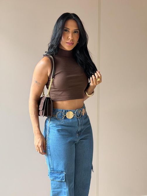 Cropped Virginia em Malha Canelada MARROM - LOJA TUTTI FRUTTI