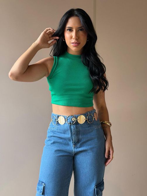 Cropped Virginia em Malha Canelada VERDE BANDEIRA - LOJA TUTTI FRUTTI