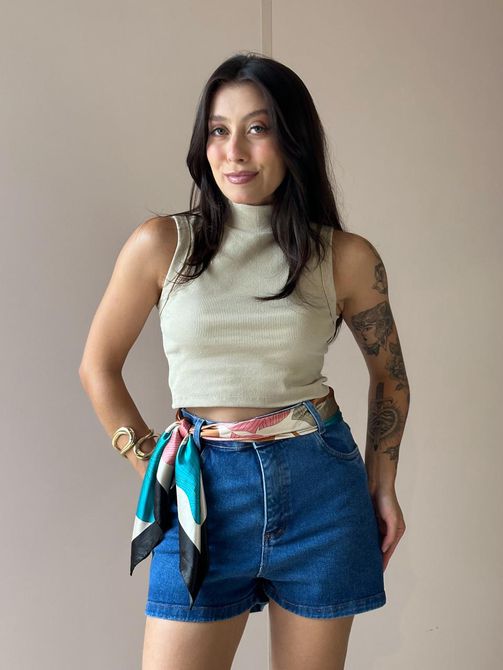 Cropped Virginia em Malha Canelada BEGE - LOJA TUTTI FRUTTI