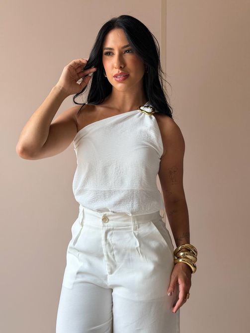 Blusa Grazi Nula Manga com Ferragem OFF WHITE - LOJA TUTTI FRUTTI